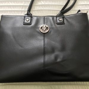 Black Faux Leather Computer Tote Bag